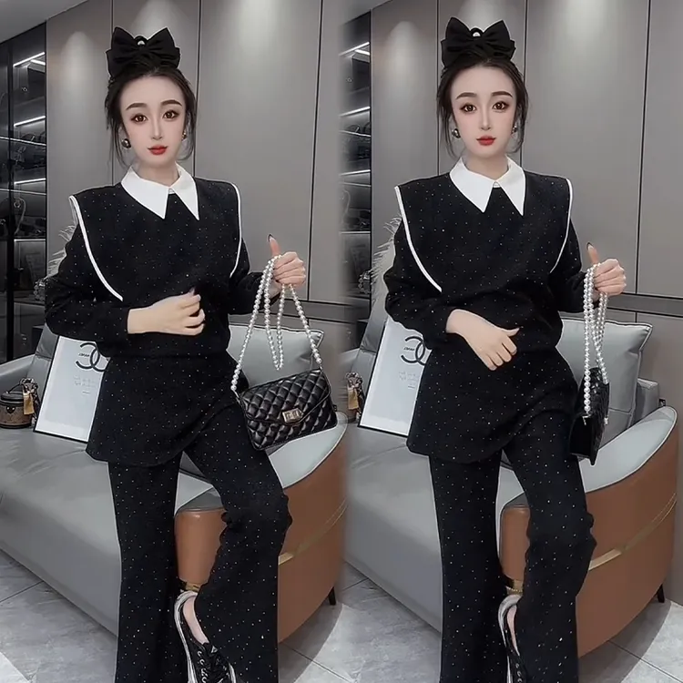 2025秋冬新款时尚显瘦气质网红高档套装女高级百搭宽松大码两件套