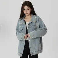 BETTERSAY 纯色翻领单排扣休闲长袖牛仔外套 女款 蓝色