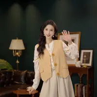 琦琦【惬意时光】复古港风纯色立体画无袖马甲YJ1689283