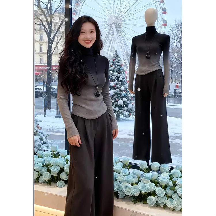 SHALLDOER 【赫本小姐】气质渐变针织衫女2025秋冬季修身显瘦打底衫