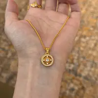 铜合金合成锆石吊坠 「太阳花」镀k金日光能量镶嵌项链（6克左右）
