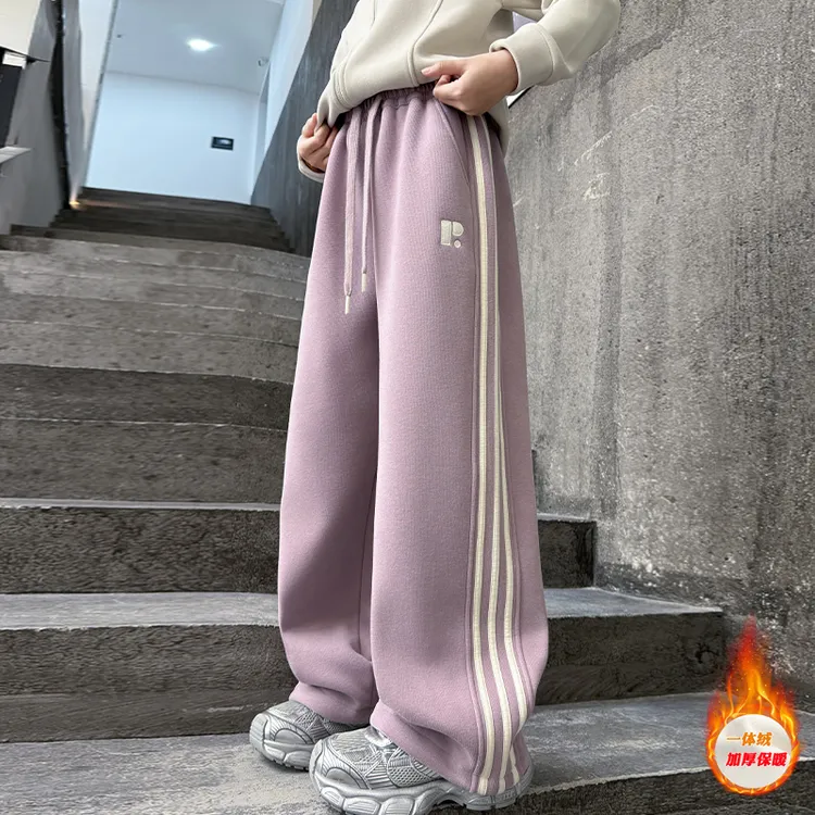 儿童冬装大女童装加绒加厚裤子一体绒秋冬款运动卫裤冬季6-12岁15