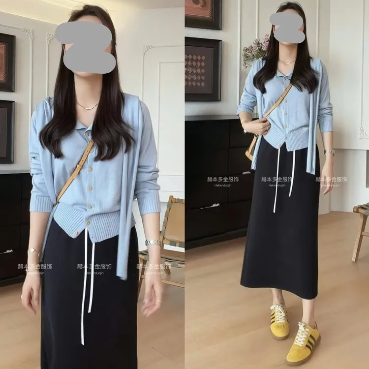 2025春季气质休闲帽子披肩针织开衫上衣百搭半身裙套装洋气衣服女