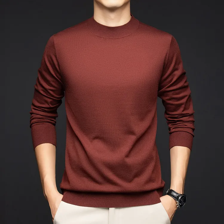 羊毛针织衫套头纯色打底衫绵羊毛含男士半高领男桑蚕丝新款秋季