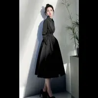 A147克莱因蓝色高级感收腰衬衫连衣裙春季穿搭韩系法式休闲a字裙