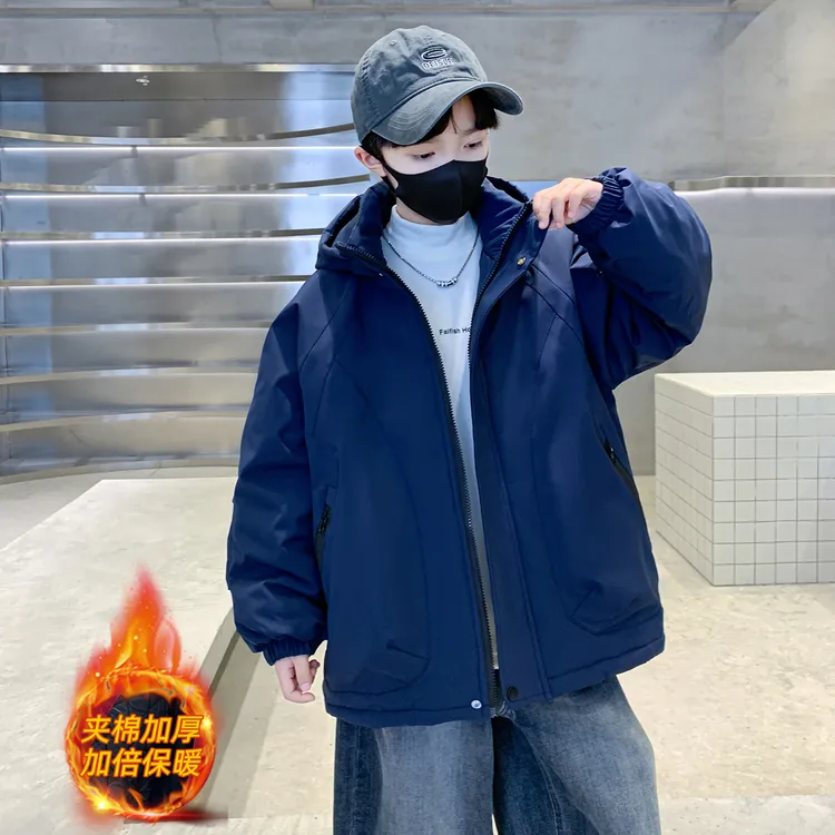 【高质量】男童秋冬款夹棉外套2025新款中大童儿童防水拉链二棉外套