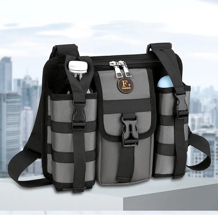 水杯包多功能男士斜挎包手机包休闲单肩男包户外运动雨伞包水壶包