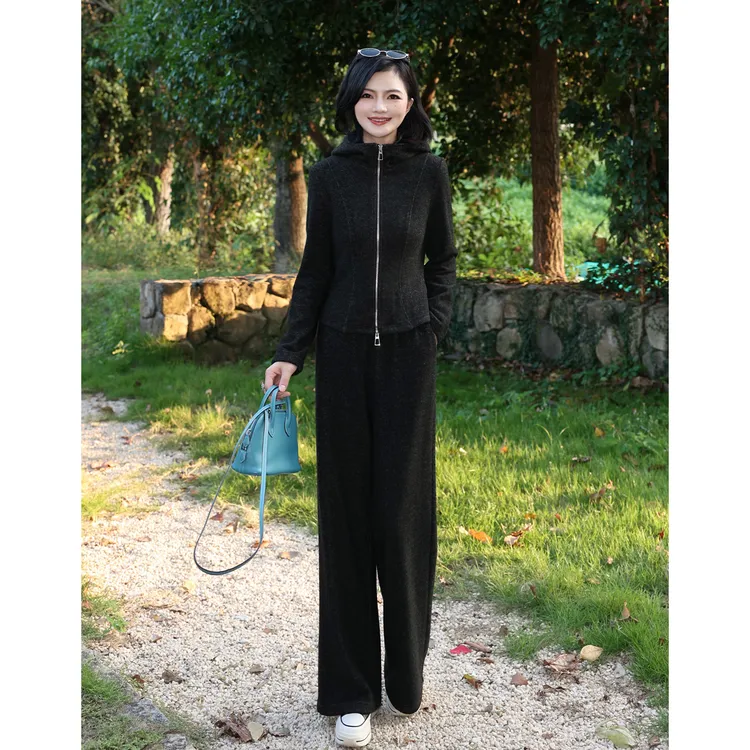 枫竺阿楠anan懒人运动套装女秋冬连帽拉链开衫卫裤加绒加厚两件套