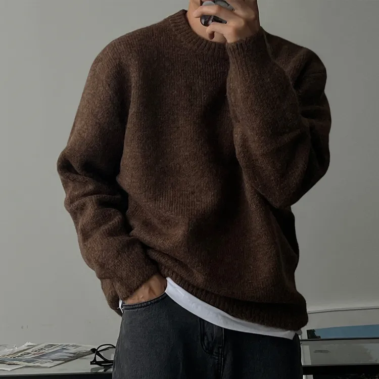 SSUMENAM「极简风 韩系穿搭」棕色毛衣男秋冬季保暖百搭针织衫