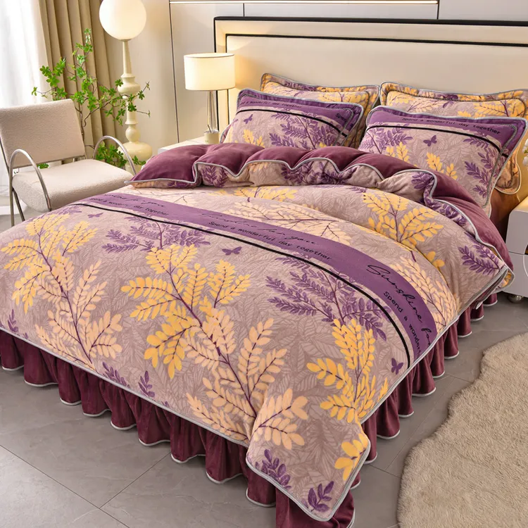 三四件套牛奶绒家纺被套床单加厚加绒床品南通冬季主卧被罩床裙款