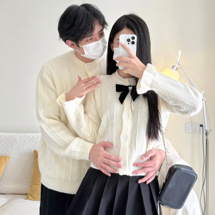 情侣装蝴蝶结毛衣外套女春秋新款温柔miu系宽松短款慵懒针织开衫