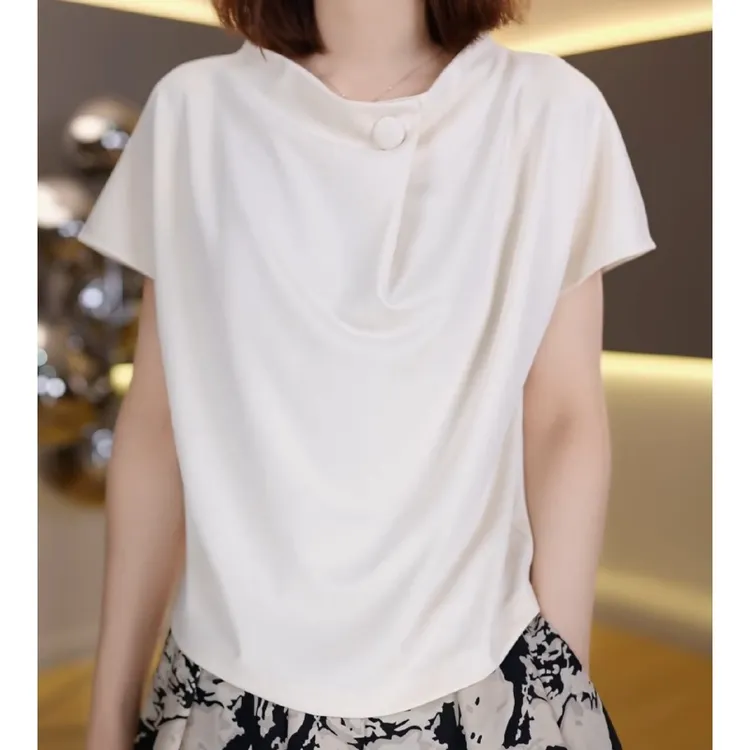 2025夏季新款时尚百搭洋气气质显瘦纯色宽松短袖T恤女LK2503948