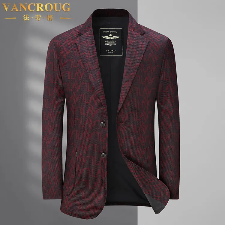 VANCROUG/法劳格西服男士秋季中国红大码休闲宽商务免烫百搭上衣 