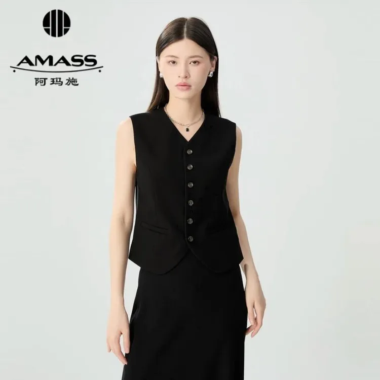 AMASS/阿玛施夏季新款轻职场百搭纯色职场修身西装马甲
