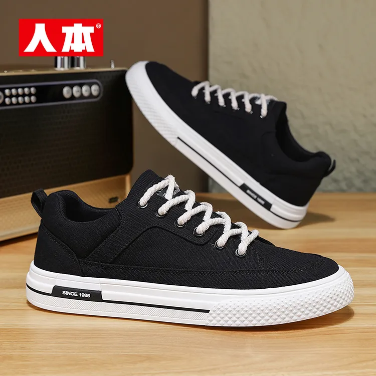 人本男鞋男款板鞋秋季爆款防滑耐磨帆布鞋男士防臭潮流百搭休闲鞋