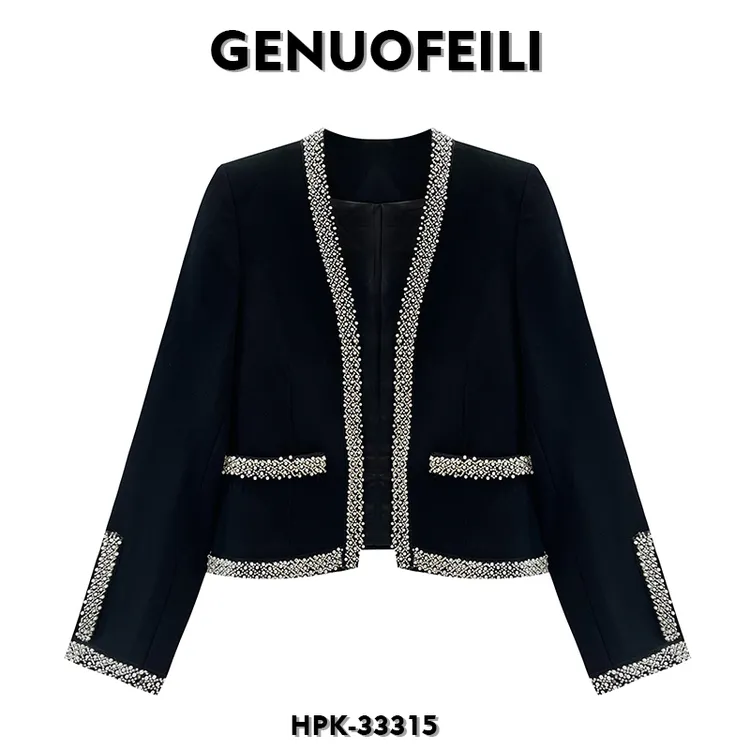 33315 时尚百搭休闲轻奢高级镶钻小香风外套设计师重工气质款