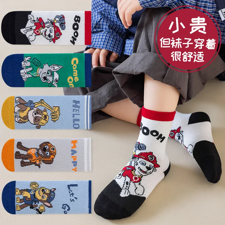 春秋儿童袜子汪汪队中筒防臭男童袜秋冬卡通女童袜精梳棉学生潮袜