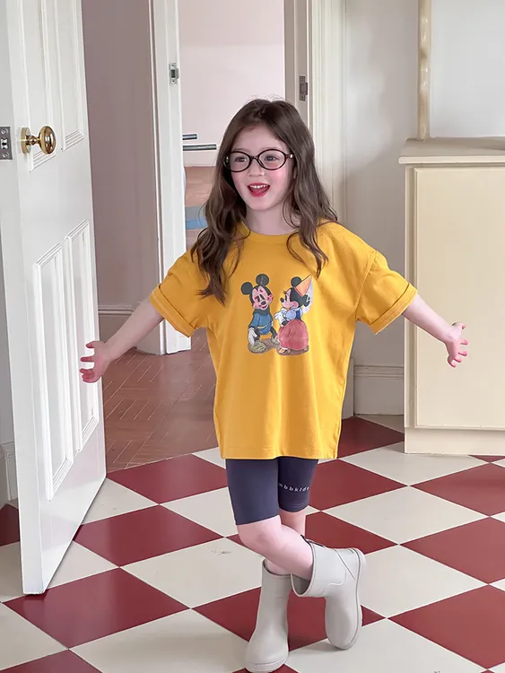 韩系儿童时髦宽松短袖潮中小女童宝宝休闲卡通印花宽松T恤时尚潮 