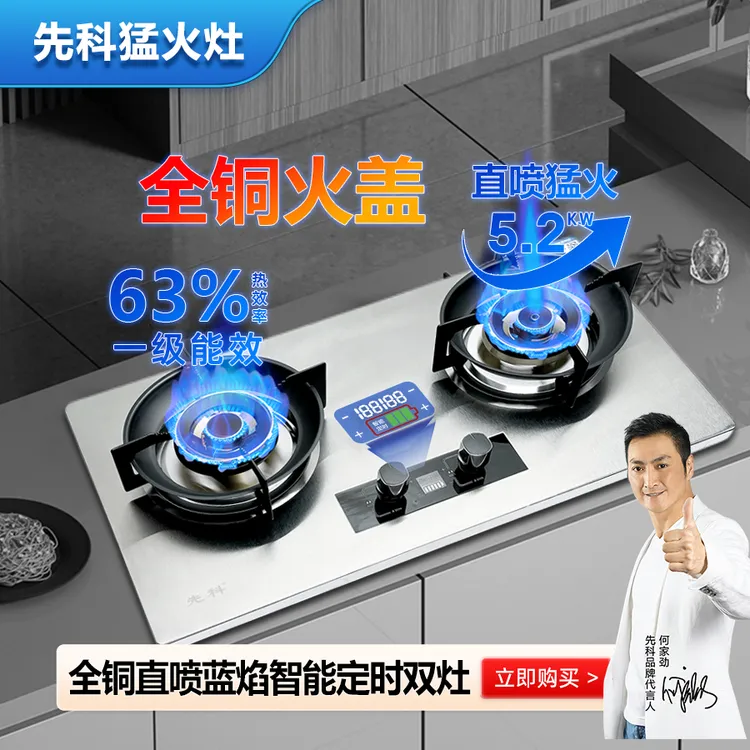 【新品补贴】先科2026全铜火盖鸳鸯猛火灶燃气灶煤气灶双灶台式两用