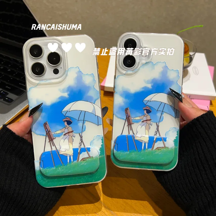 起风了适用苹果华为小米iPhone16151413promax卡通防摔支架手机壳
