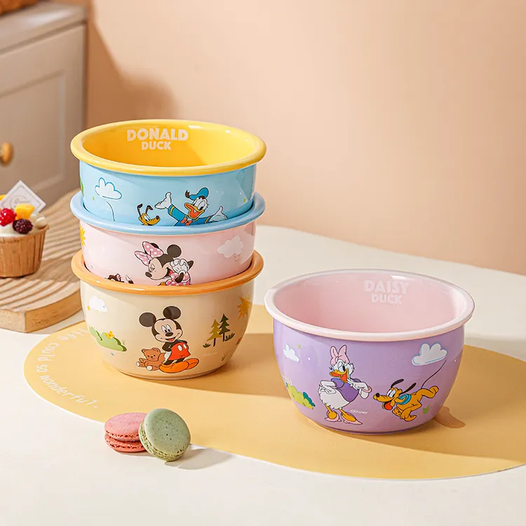 迪士尼米奇碗儿童学生食品级陶瓷餐具可微波炉加热