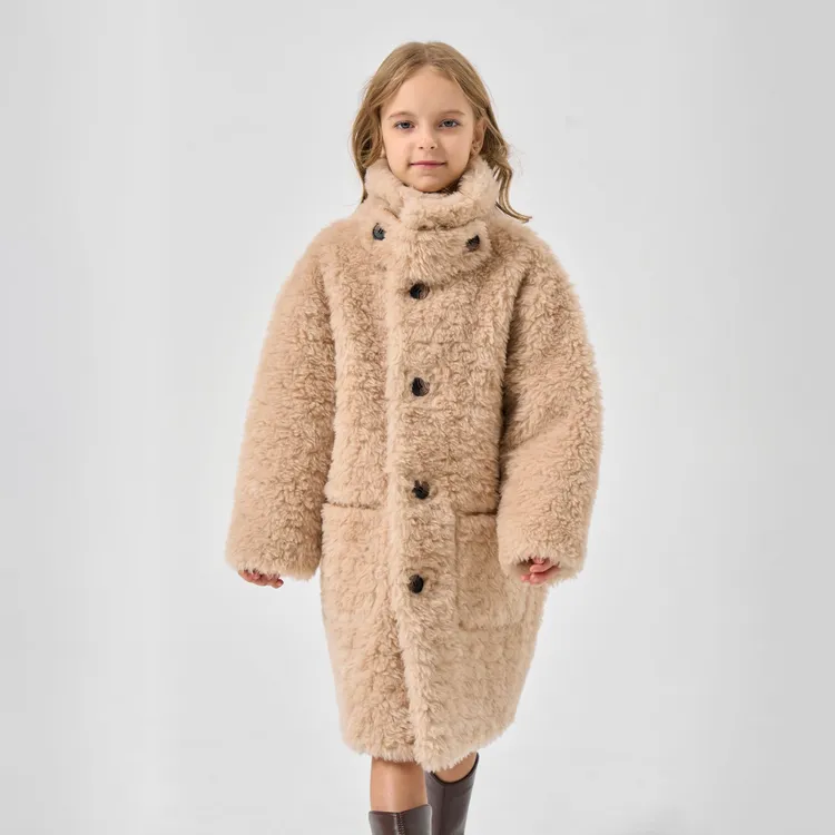 林间双面穿女童羊毛外套秋冬款棉服冬装御寒儿童外套冬季加绒加厚