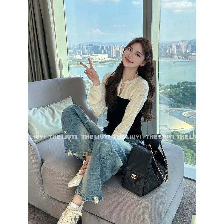 【LIUYI】念念不忘~韩系撞色针织绞花毛衣59174