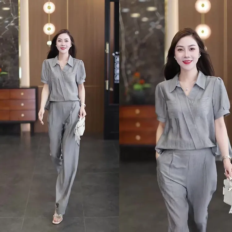 简约休闲风时尚休闲套装百搭夏季裤子套装上衣阔腿裤