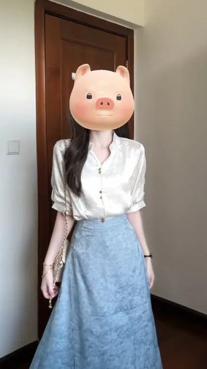 2025夏季新款气质百搭设计丝光短袖衬衫上衣女高腰半身裙两件套潮