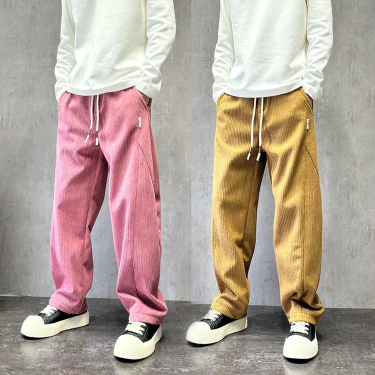 雪尼尔重磅加绒休闲裤男款秋冬季宽松直筒裤高级感灯芯绒保暖裤子