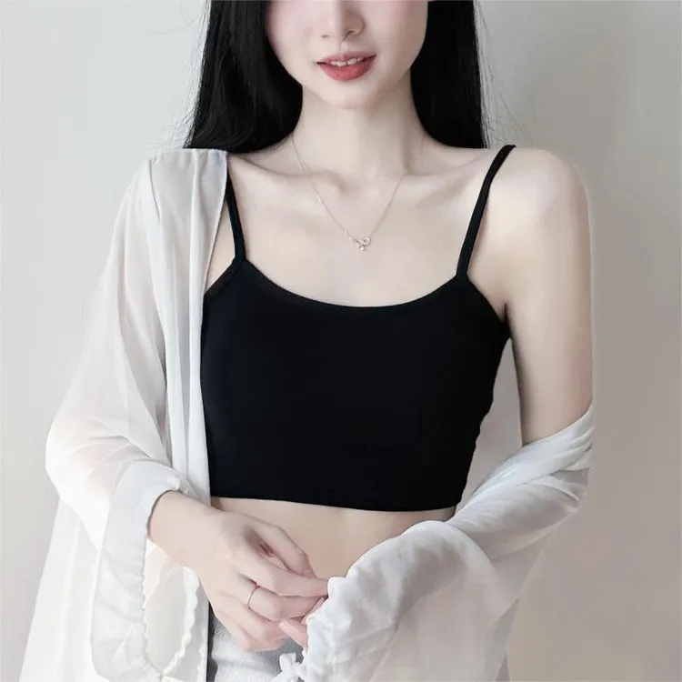夏季薄款白色一片式吊带小背心抹胸裹胸防走光遮胸打底少女内衣