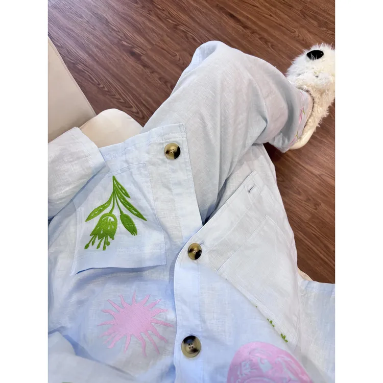 【早秋新款】小清新刺绣睡衣女秋新款休闲长袖长裤可外穿家居服套装