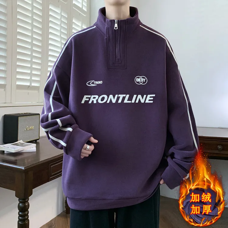 2025冬青少年男士学生时尚百搭奥利绒加绒加厚宽松男士外套秋冬款