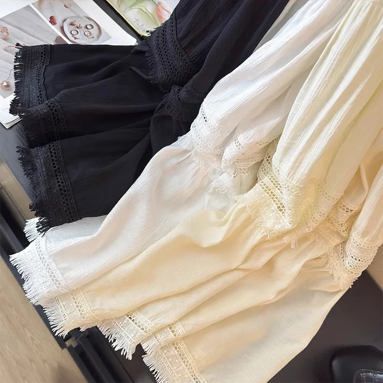 温柔风镂空流苏边显瘦半身裙女春季2025高腰褶皱宽松层层蛋糕裙潮