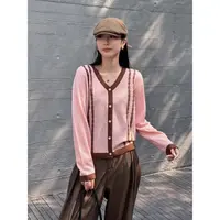 清-汤圆吖法式复古缇花撞色v领假开衫292551