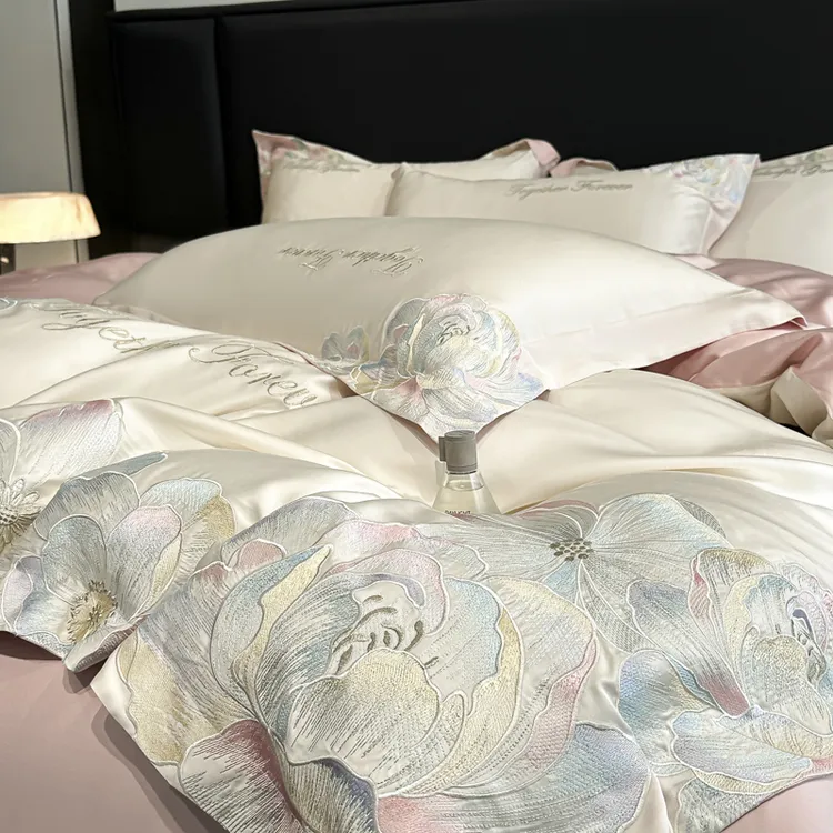 轻奢家纺主卧纯棉100%全棉四件套高级感刺绣被套床单全棉床品