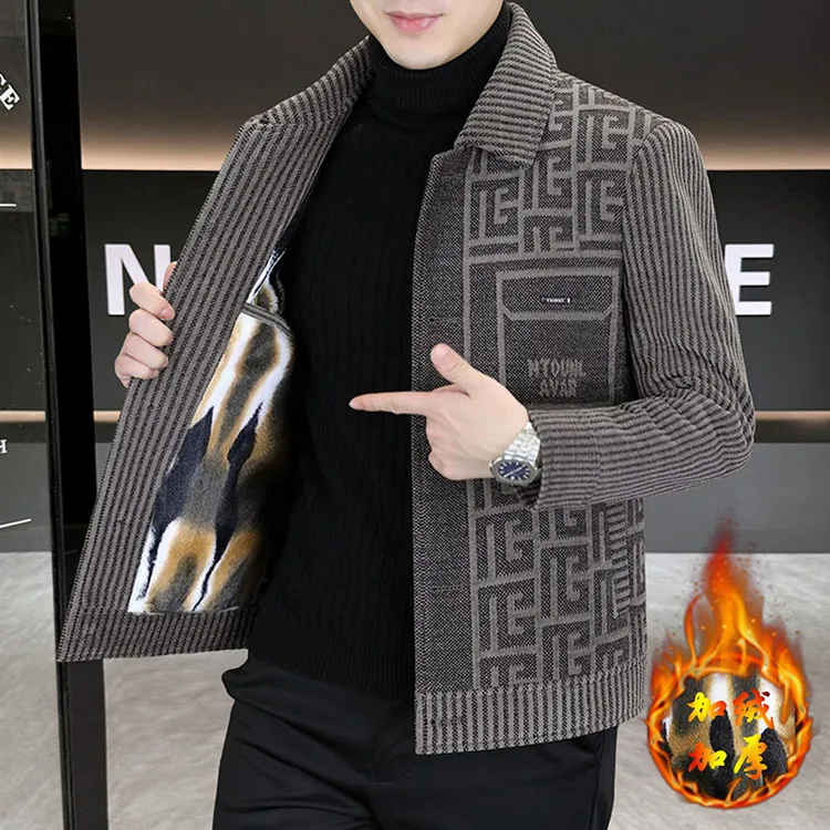 2025冬季新款加绒加厚翻领夹克高级感休闲百搭防寒保暖外套男上衣