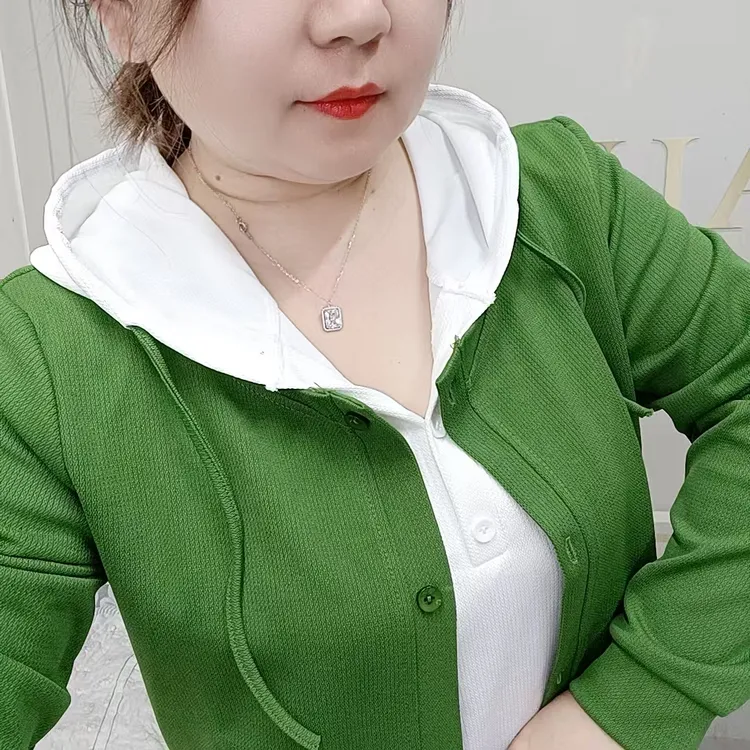 高档春秋季新款时尚洋气长袖连帽打底开衫假两件卫衣休闲减龄上衣