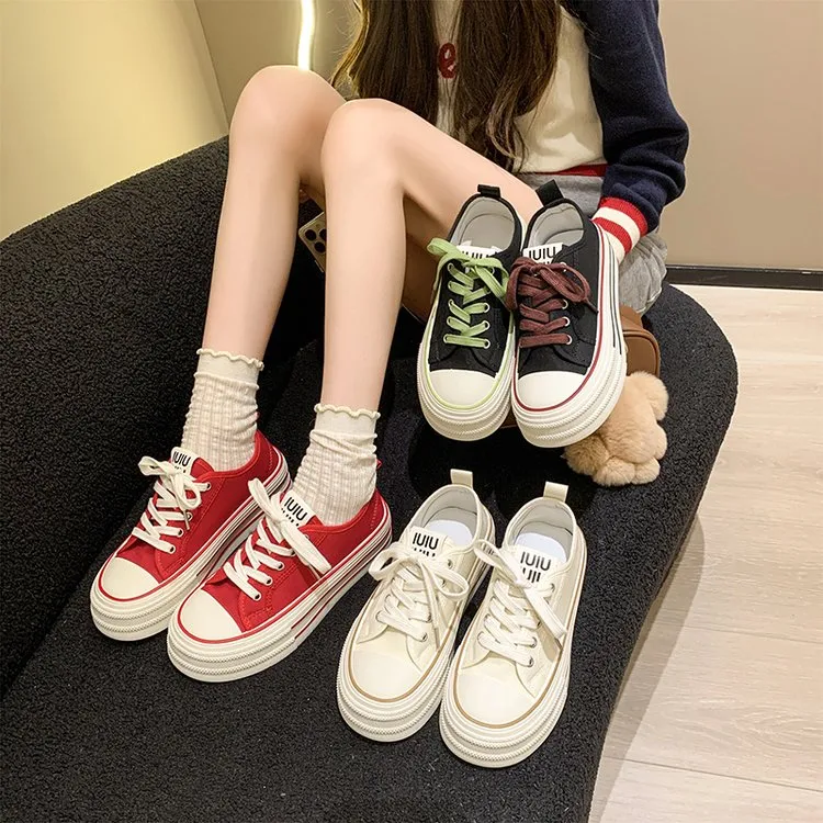 厚底帆布鞋女2025年秋季新款松糕女鞋子爆款增高小白鞋夏透气板鞋