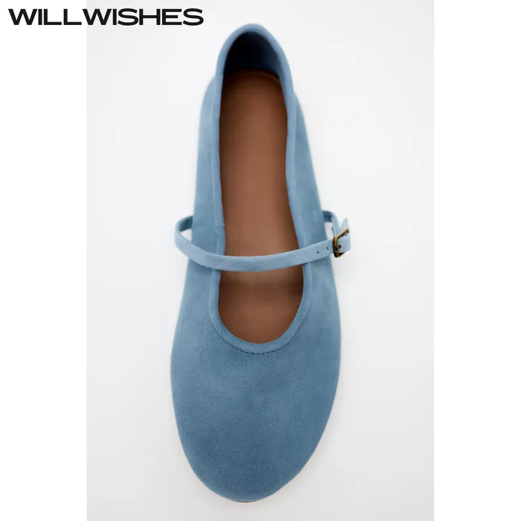 WILLWISHES/王玎设计女鞋秋季欧美风绒面浅口芭蕾平底单鞋女#497