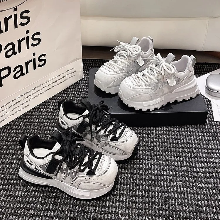 2025秋季绑带松糕厚底阿甘老爹鞋女时尚百搭小个子增高休闲运动鞋