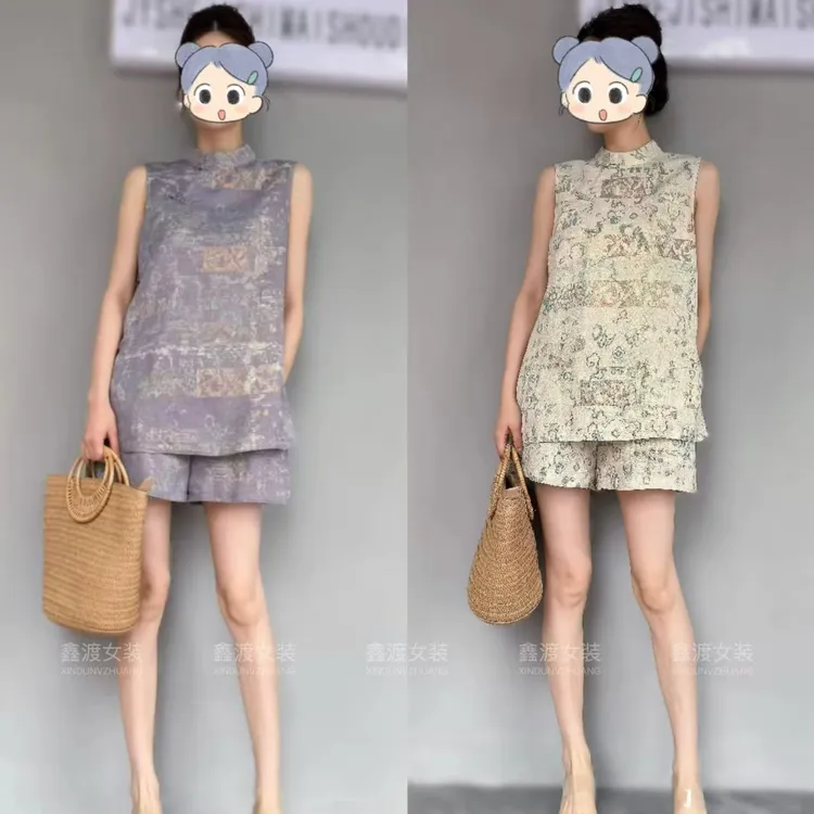 2025夏季新款时尚显瘦气质女士网红洋气两件套百搭款D9285