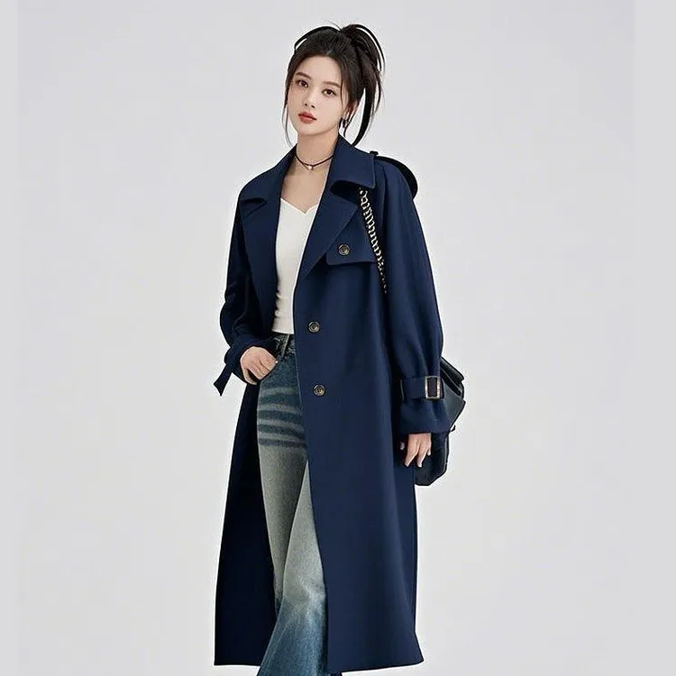 新款英伦风小个子中长款宽松气质休闲女风衣大衣外套时尚百搭韩版