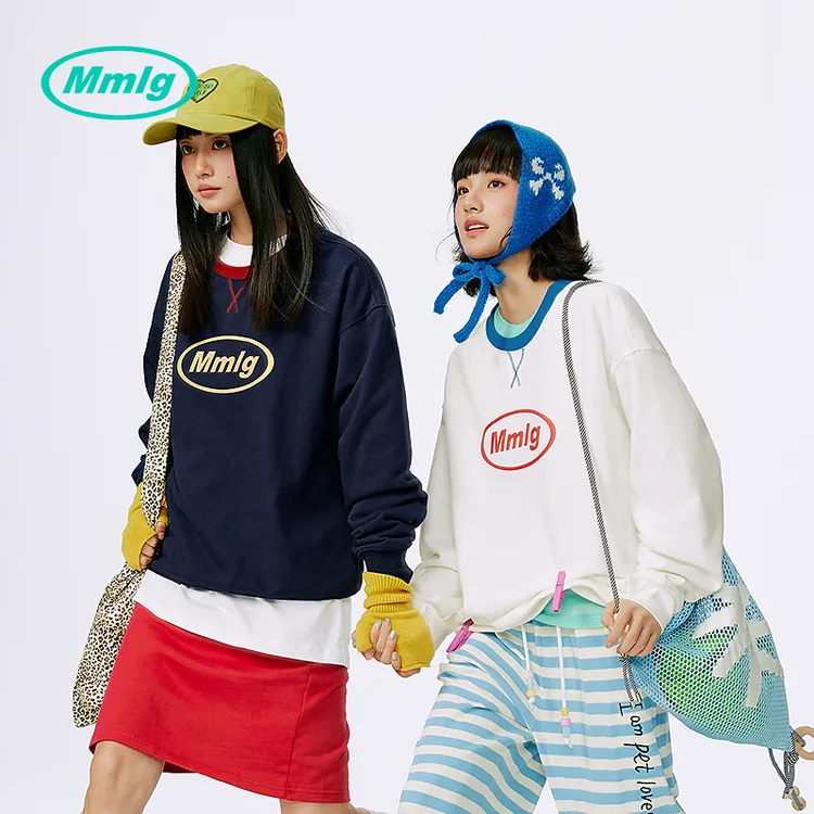 Mmlg圆领卫衣男女2025秋冬新款重磅撞色经典胶印logo上衣FQA067