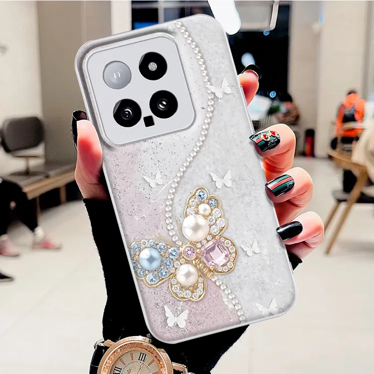 适用小米14水凝壳14Pro手机壳高级感钻石蝴蝶时尚新款防摔保护套