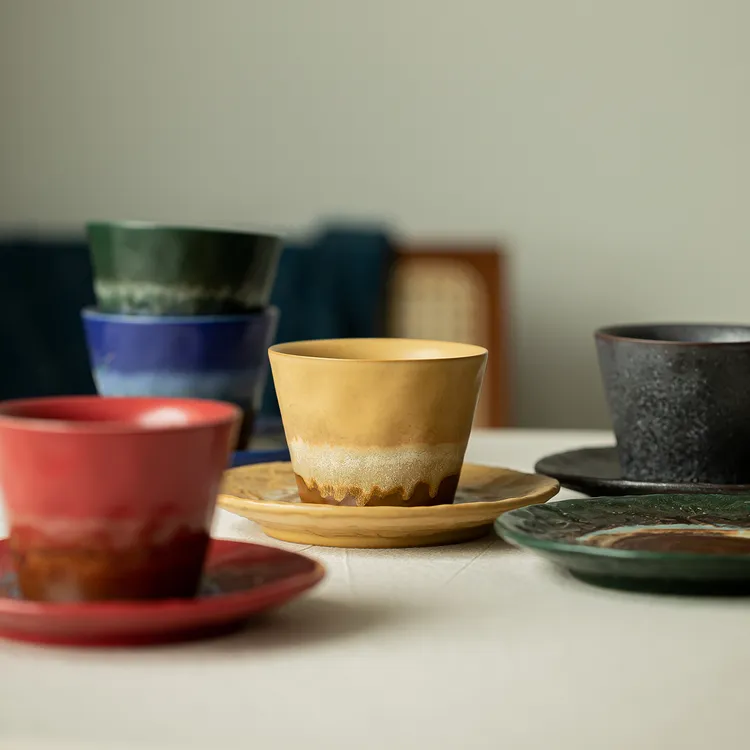 高级感陶瓷咖啡杯复古风复古元素coulorful陶瓷杯品茗杯水杯