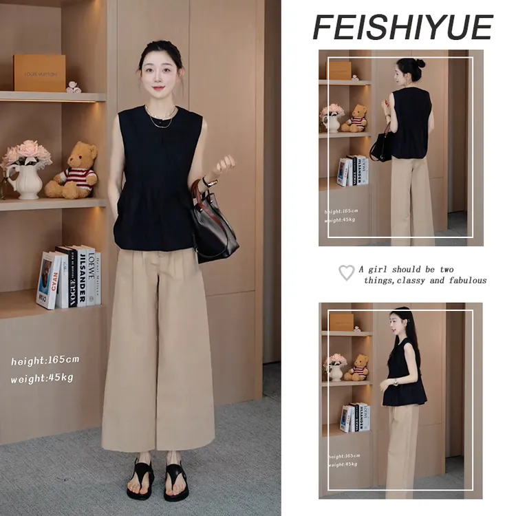 2025夏季穿搭一整套女新款韩版减龄百搭无袖上衣时尚休闲裤两件套
