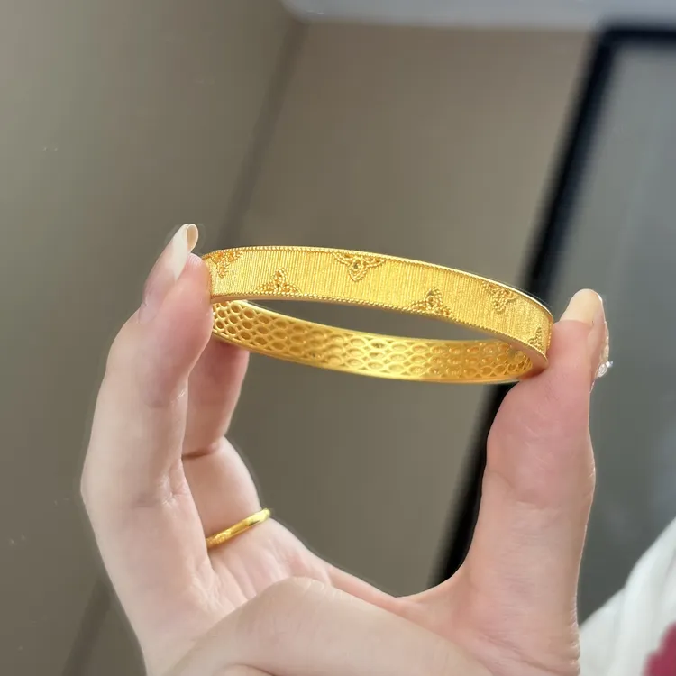 足银手镯 【金丝织锦手镯】古法拉丝细腻织四叶窗花卡7.5