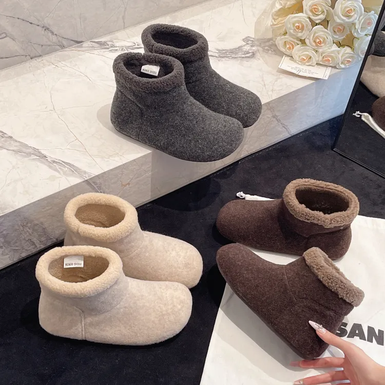 复古加绒短筒堆堆靴女2025冬季新款厚底保暖勃肯短靴内增高雪地靴