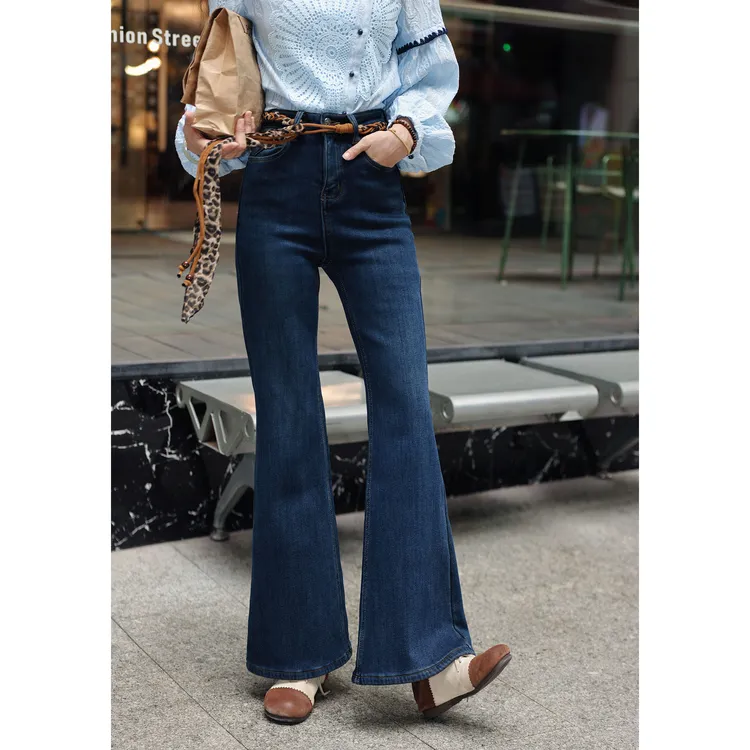 陈大器【雾岛迷航​】港风复古加绒牛仔长裤女高腰百搭裤子JM2477368